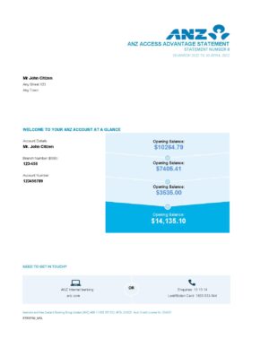 Australia Editable Template 4 Australia ANZ bank statement easy to fill template in Excel and PDF format, 2 pages 1