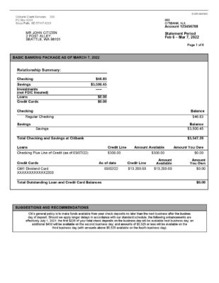 Australia Citibank bank statement Word and PDF template, 6 pages