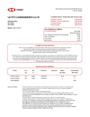 Australia Editable Template 6 Australia HSBC bank statement easy to fill template in Excel and PDF format, version 2