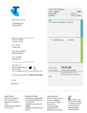 Australia Editable Template 7 Australia Telstra telecommunications utility bill template in Word and PDF format