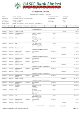 Bangladesh Basic bank statement Word and PDF template, 2 pages