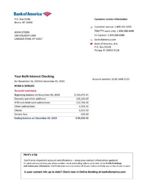 USA Editable Templates 8 USA Bank of America bank statement easy to fill template in Word and PDF format