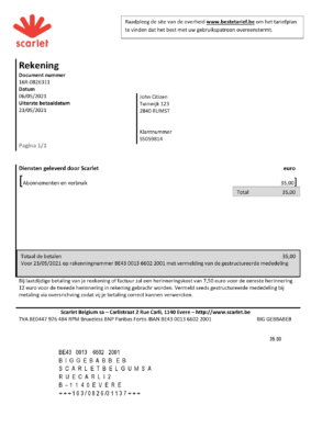 Belgium Scarlet utility bill template in Word and PDF format (.doc and .pdf)