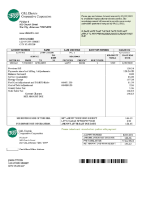 USA Arkansas C & L Electric Cooperative Corporation utility bill template in Word and PDF format