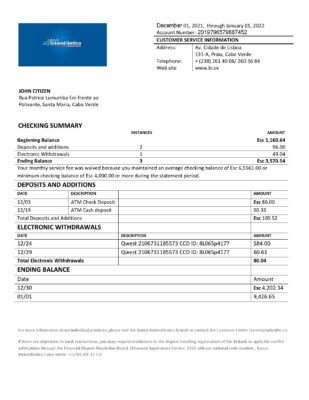 Cabo Verde Banco Inter-Atlântico bank statement Word and PDF template