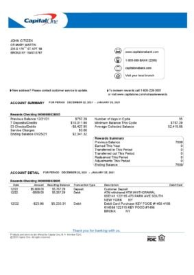 USA Capital One bank statement template in Word and PDF format, version 4