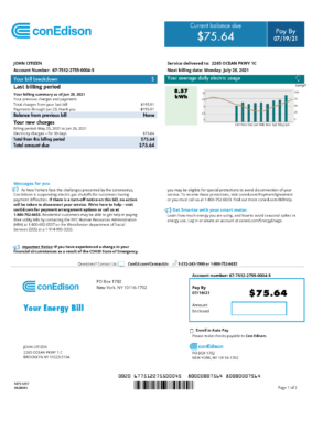 USA Con Edison utility bill template in Word and PDF format, 2 pages (2021 April – present)