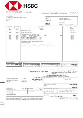 Egypt HSBC bank statement, Word and PDF template, version 2
