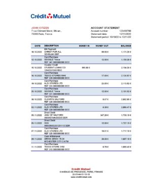 France Editable Templates 10 France Credit Mutuel bank statement Excel and PDF template
