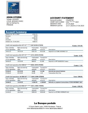 France Editable Templates 11 France La Banque Postale bank statement template in Word and PDF format