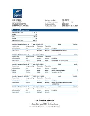 France Editable Templates 5 France La Banque Postale bank statement easy to fill template in .xls and .pdf file format
