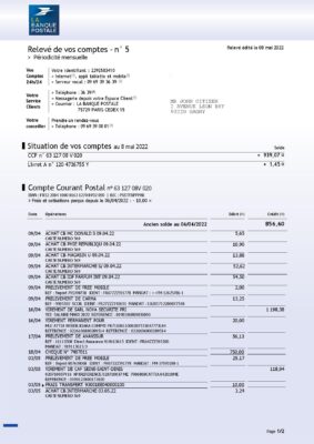 France La Banque Postale bank statement Word and PDF template, 3 pages
