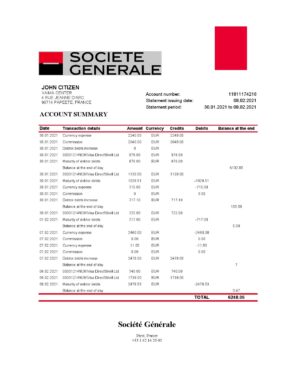 France Editable Templates 6 France Société Générale bank statement template in Excel and PDF format