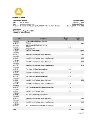 Germany Commerzbank statement Excel and PDF template