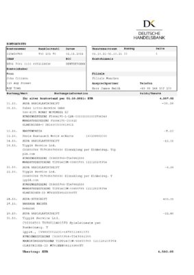 Germany Deutsche Handelsbank AG bank statement template in .xls and .pdf format