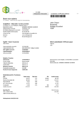 Hungary E2 utility bill template in Word and PDF format