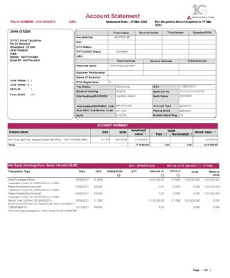India Axis bank statement, Word and PDF template, 3 pages