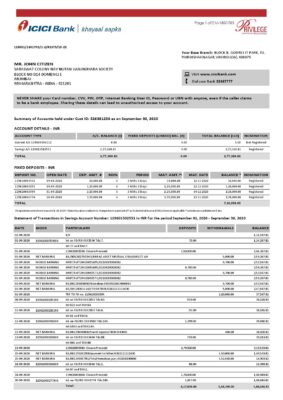 India ICICI Bank statement template in Word and PDF format (2 pages)