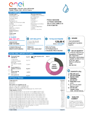 Italy Enel Energia utility bill template in Word and PDF format