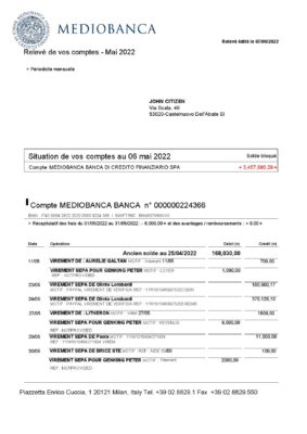 Italy Mediobanca bank statement Word and PDF template