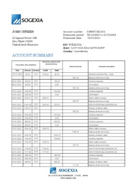 Luxembourg Sogexia Bank statement template in Excel and PDF format