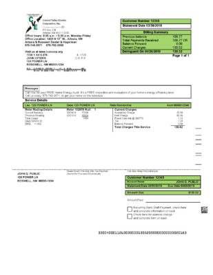 USA New Mexico electricity proof of address utility bill template in Word and PDF format
