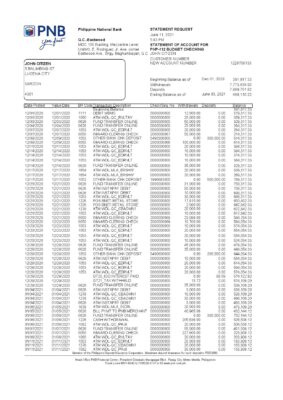 Philippines PNB bank statement template in Excel and PDF format (4 pages)