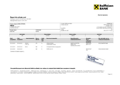 Romania Raiffeisen bank statement template in Word and PDF format