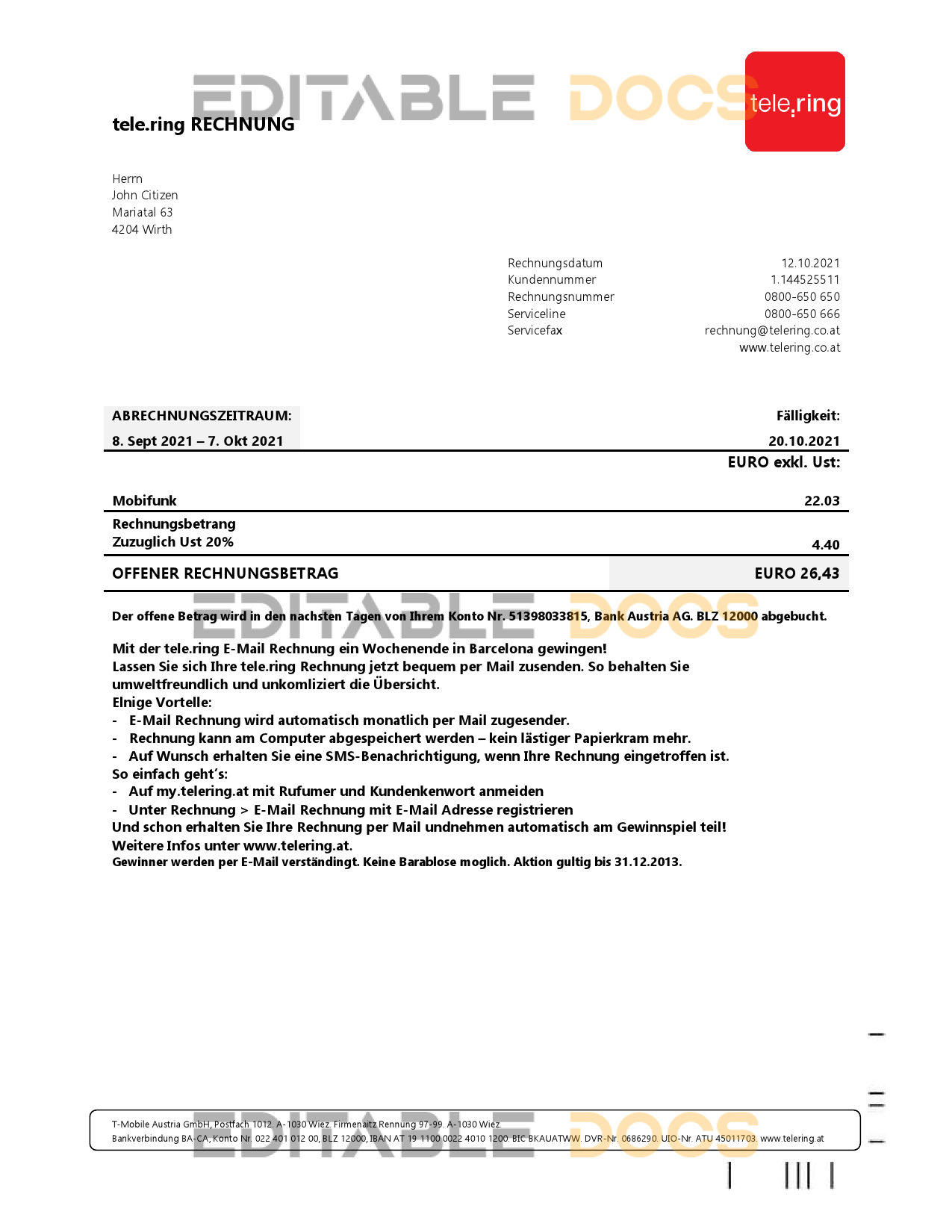 Thailand JERA power utility bill template in Word and PDF format