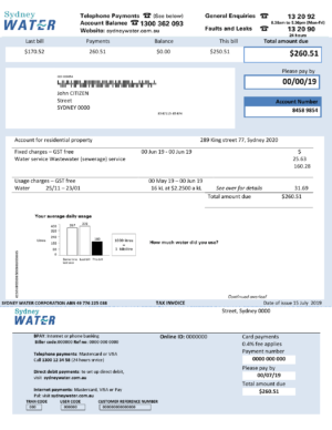 Australia Editable Template 1 Australia Sydney water utility bill template, fully editable in Word and PDF format