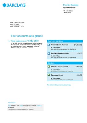 United Kingdom Barclays bank statement, Word and PDF template, 4 pages, version 2