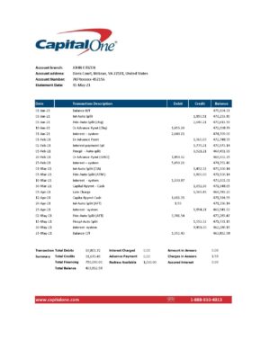 USA Editable Templates 6 USA Capital One bank statement easy to fill template in Excel and PDF format