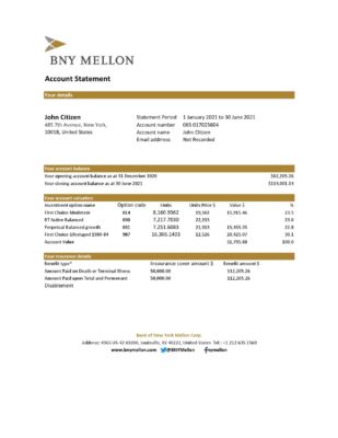 USA Bank of New York Mellon bank statement easy to fill template in Excel and PDF format