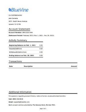 USA Editable Templates 4 USA California BlueVine bank statement template in Word and PDF format, .doc and .pdf format
