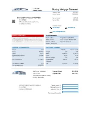 USA Editable Templates 5 USA Carrington Mortgage Services bank statement easy to fill template in .xls and .pdf file format