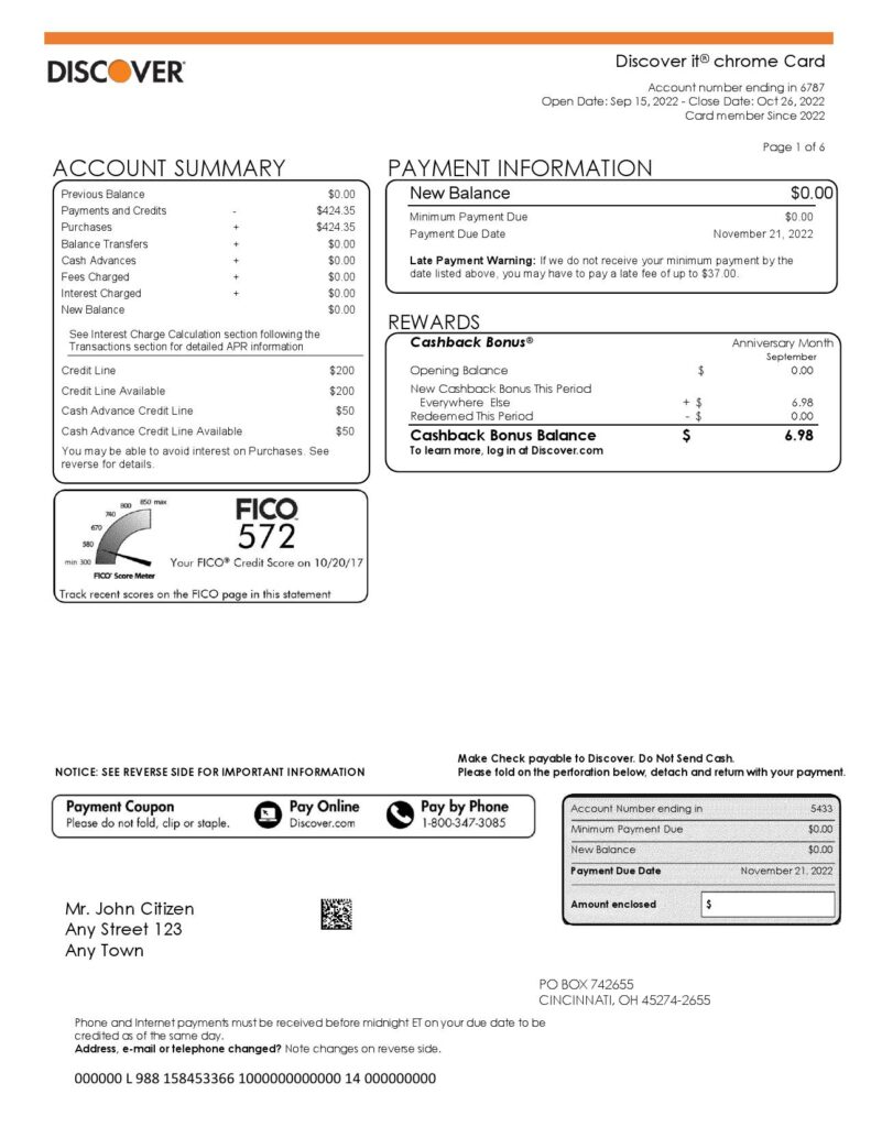 USA Discover bank statement, Word and PDF template, 5 pages