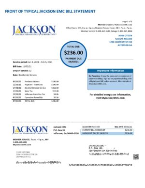 USA Editable Templates 14 USA Georgia JACKSON EMC utility bill template in Word and PDF format (2 pages)