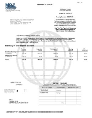 USA Editable Templates 10 USA Navy Federal Union bank statement template in Word and PDF format (5 pages)