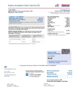 USA Editable Templates 13 E:\package\Visa Debit Card\USA Costco Anywhere Visa Card by Citi bank statement, Word and PDF template, 4 pages 1