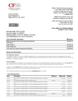 USA Editable Templates 12 USA New York CFSB bank statement easy to fill templates in Word and PDF format