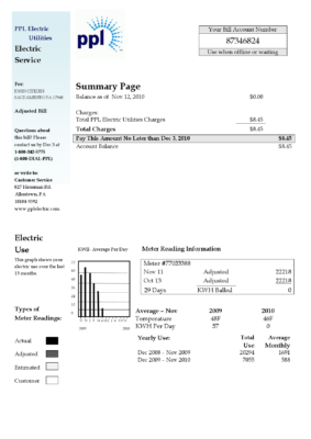 USA Pennsylvania PPL Electric utility bill template in Word and PDF format