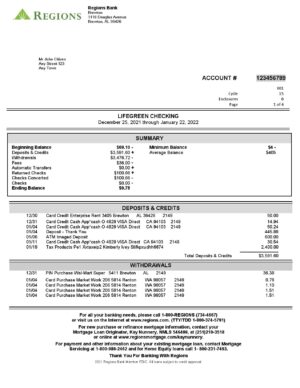 USA Editable Templates 16 USA Regions Bank statement, Word and PDF template, 4 pages
