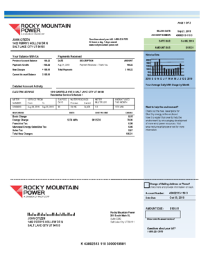 USA Editable Templates 16 USA Utah Rocky Mountain Power electricity utility bill template in Word and PDF format