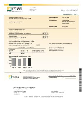 USA Southern California Edison utility bill template in Word and PDF format