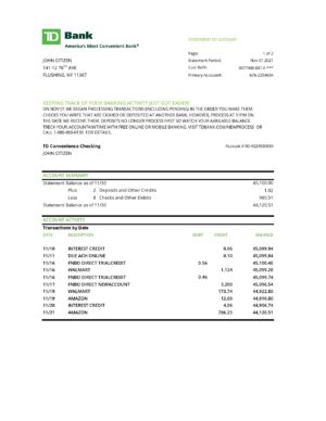 USA Editable Templates 14 USA TD bank statement template in .xls and .pdf file format