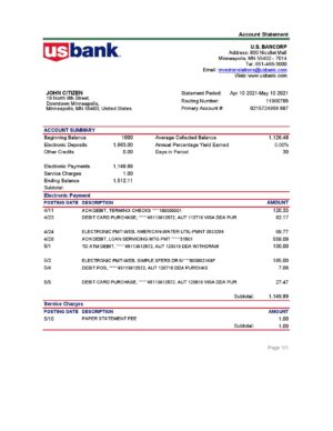 USA Editable Templates 15 USA Bancorp bank statement easy to fill template in .xls and .pdf file format