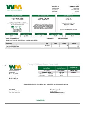 USA Waste Management bank statement template in Word and PDF format, good for address prove