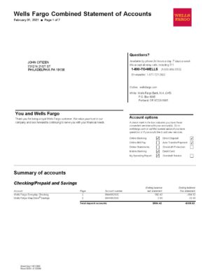 USA Editable Templates 10 USA Wells Fargo bank statement template in Word and PDF format, 7 pages
