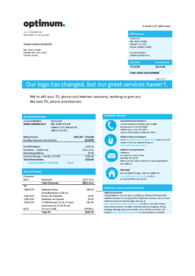 USA New York Optimum cablevision bill template in Word and PDF format