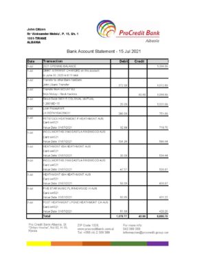 Albania Editable Templates 14 Albania ProCredit bank statement template in Excel and PDF format
